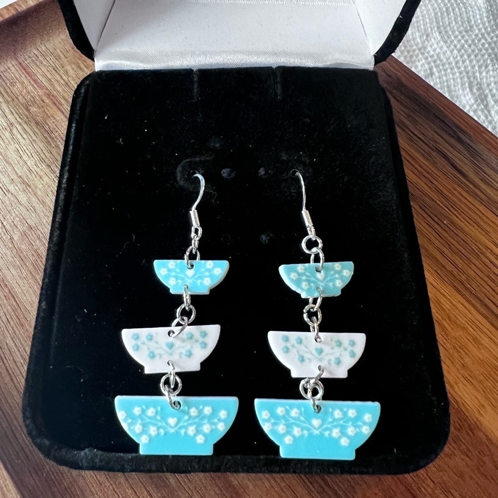 New - Blue bowl layered earrings